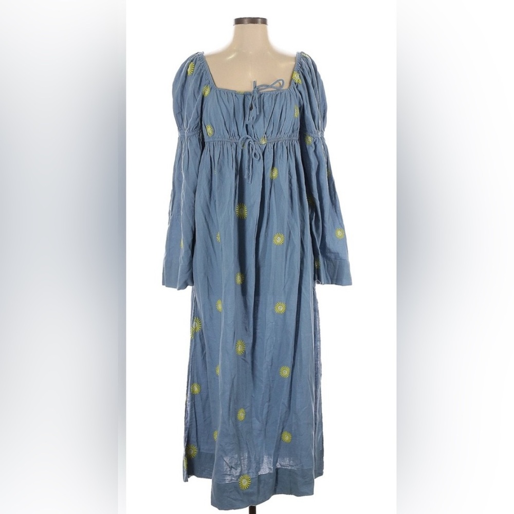 Free People Emory Embroidered Midi Long Sleeve Denim Dress blue, medium - Picture 4 of 5
